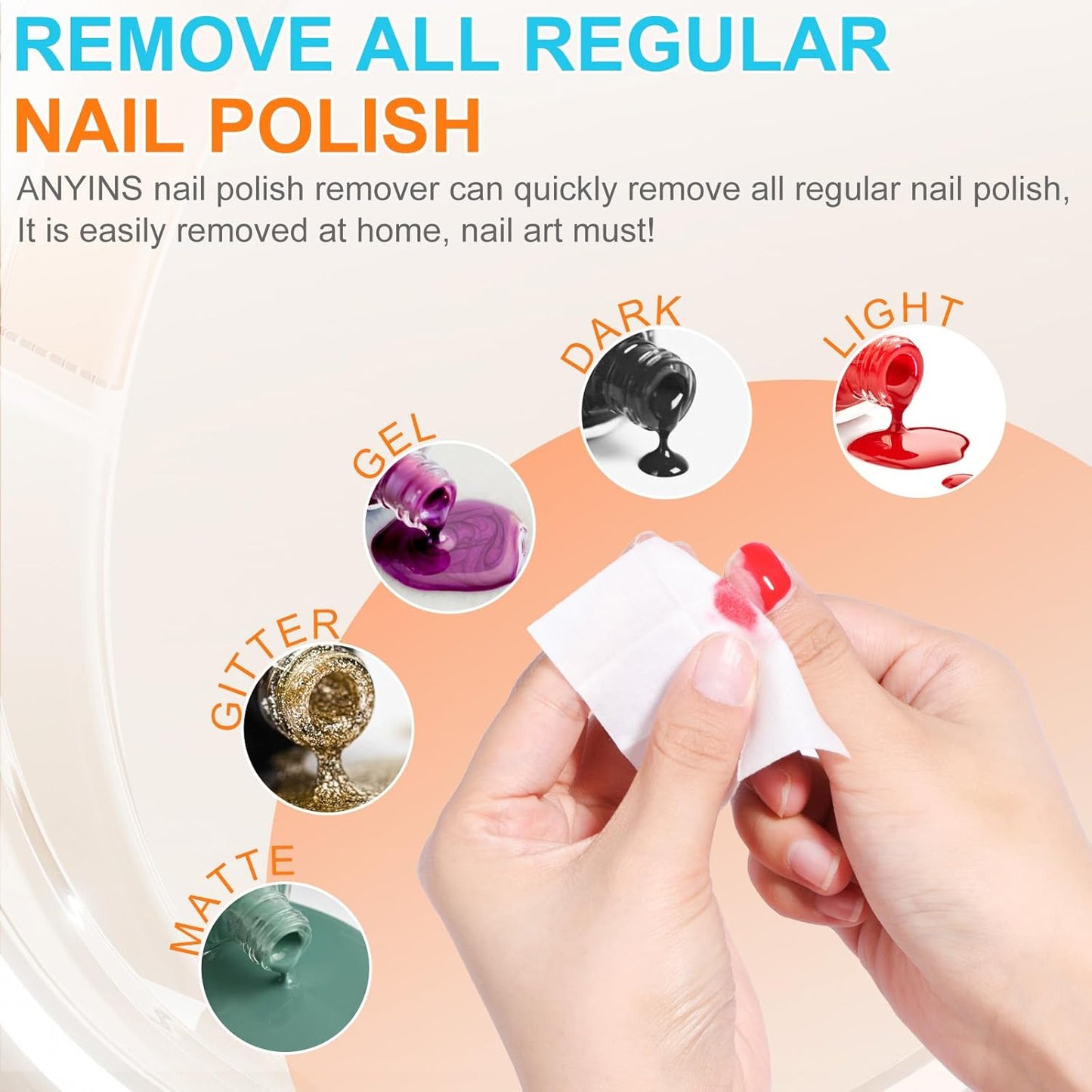 Nail Polish Remover Pads，100PCS Nail Polish Remover Wipes Fast Remove with Nutrition Oil Individually Wrapped Professional Nail Salon and Home Use