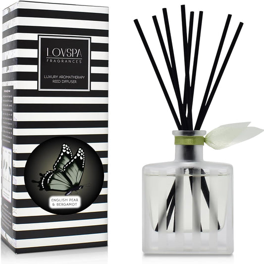 LOVSPA Reed Diffuser Set, Unwind Eucalyptus & Mint Scented Oil Diffuser with Sticks, Home Fragrance Accessories for Bathroom Shelf Decor, Aroma Diffusers for Home or Office Desk, USA Made