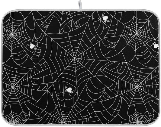 Halloween Spooky Spider Web Dish Drying Mat for Kitchen Happy Halloween Creepy Decoration Microfiber Drying Mats Absorbent Reversible Dish Pad Large Dish Draining Mat 18x24 inch