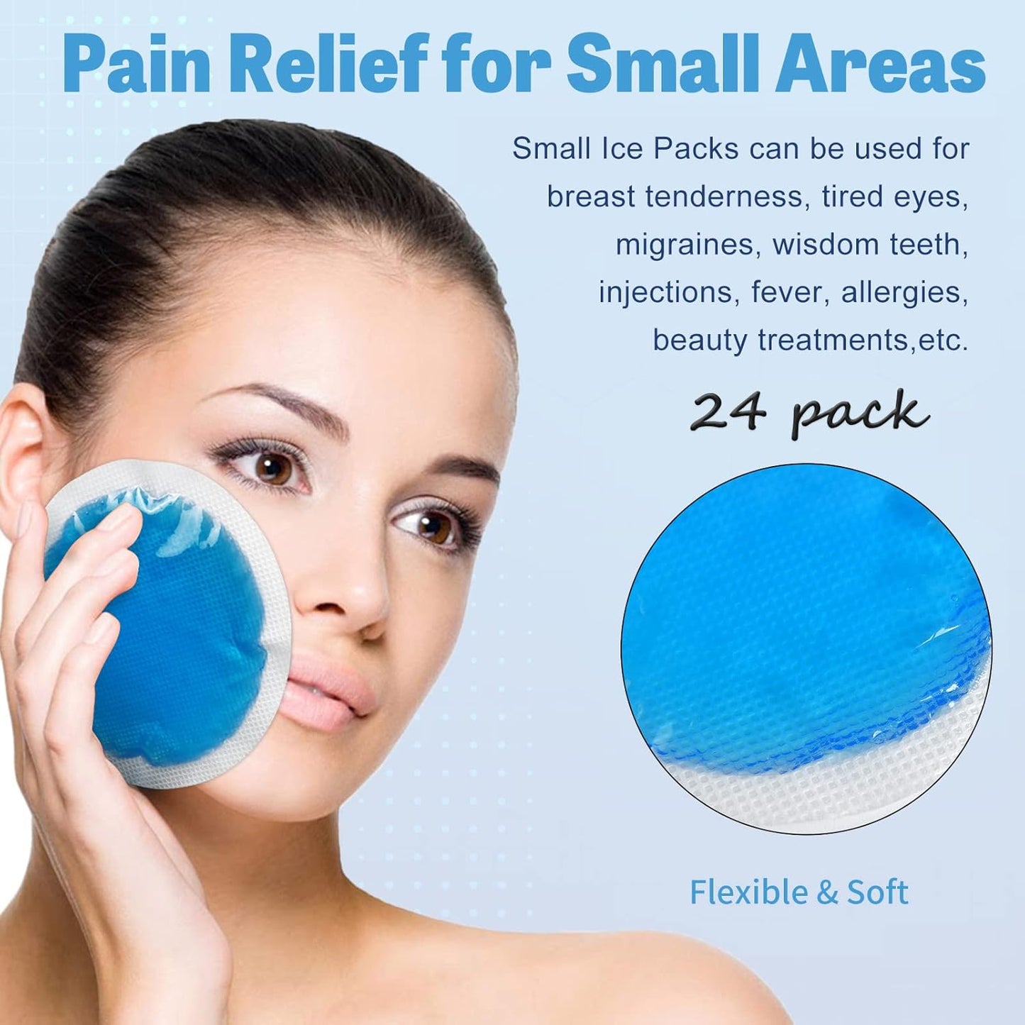 Tutmyrea Reusable Soft Ice Packs - 24 Pack Small Cold Compress for Injuries, Kids, Face, Breast & Allergies
