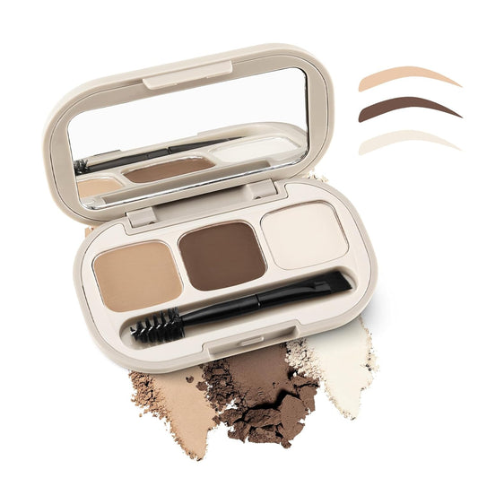 3 Colors Eyebrow Powder Set, Brow Powder Makeup Palette, Defining and Sculpting Brows, Waterproof Eye Contour Kit with Brush Applicator