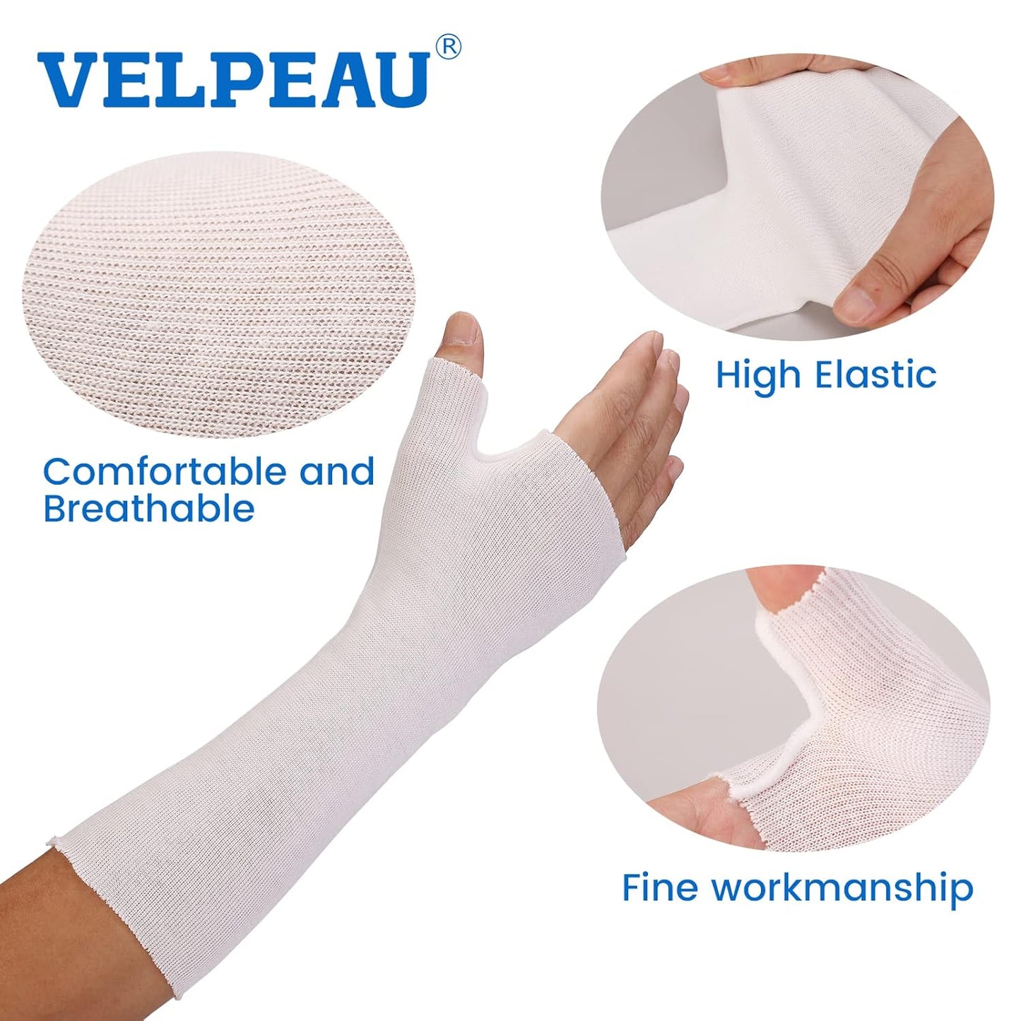 Hand Socks for Splint (Pack of 10), Stockinette Tubing, Thin Breathable Surgical Sleeves for Arm, Wrist and Thumb Sleeve Under Brace, Cast Wrap Liner for Men & Women, Fit Left & Right Hands (White, L)