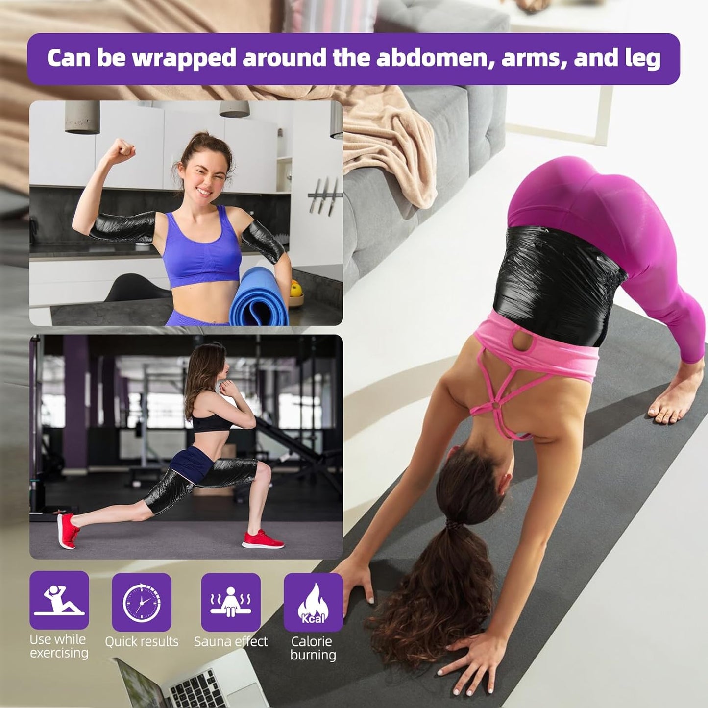 60 Meters Black Osmotic Plastic Body Wrap,Workout & Sweat Enhancer Stomach Film Body Applicator Power Wrap,DIY Sauna Wrap(2 Rolls)