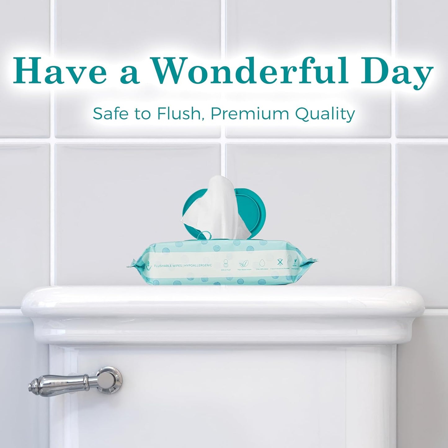 WONDERFUL Flushable Wipes, Mint 100% Plant-Based Wet Wipes for Adults & Kids, Sewer & Septic Safe, Gentle for Sensitive Skin, Wipes Flushable Pack for Bathroom & Travel, 3-Pack (180 Counts)