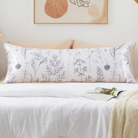 EXQ Home Satin Body Pillow Pillowcase Super Soft Silk Pillowcase, Body Pillow Cover with Envelope Closure Flowers with White Background (20"x54")