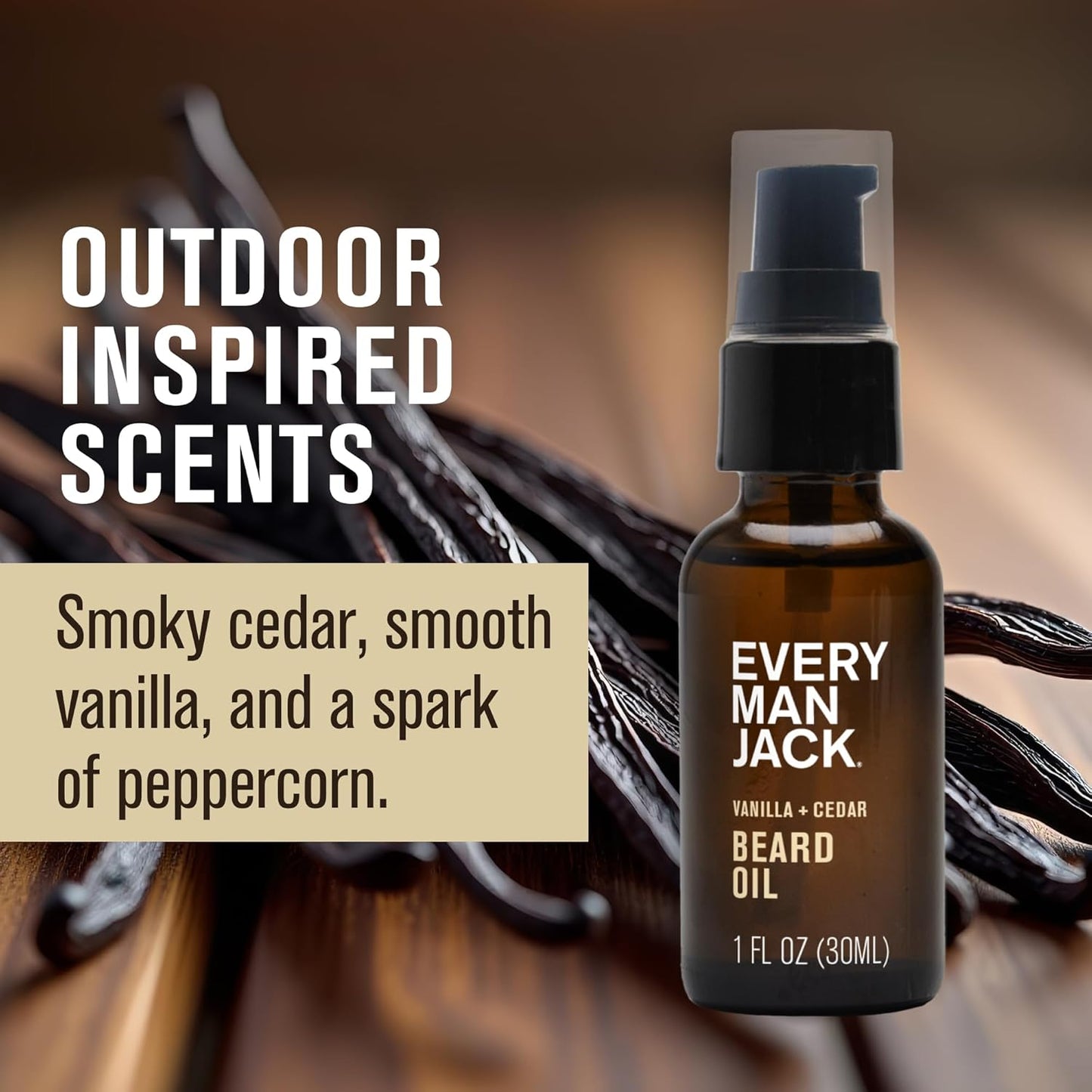 Every Man Jack Mens Beard Oil - Vanilla + Cedar Fragrance - Deeply Moisturizes and Softens Your Beard and Adds a Natural Shine - Naturally Derived with Shea Butter and Argan Oil - 1 fl oz