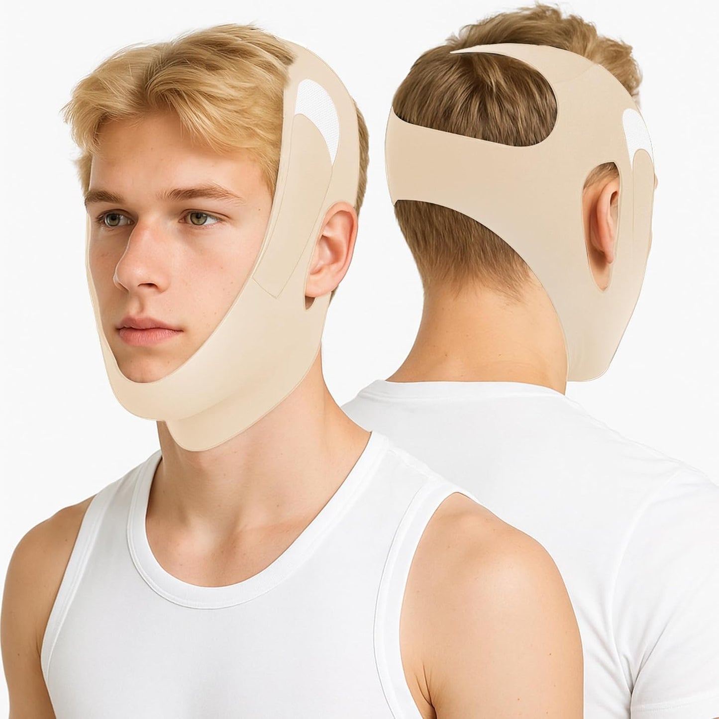 Anti Snoring Chin Strap, Chin Strap for Sleeping Adjustable High Elasticity Traceless, Comfortable Stop Snoring Solution, Breathable and Reusable Anti Snoring Devices for Men and Women (Beige)