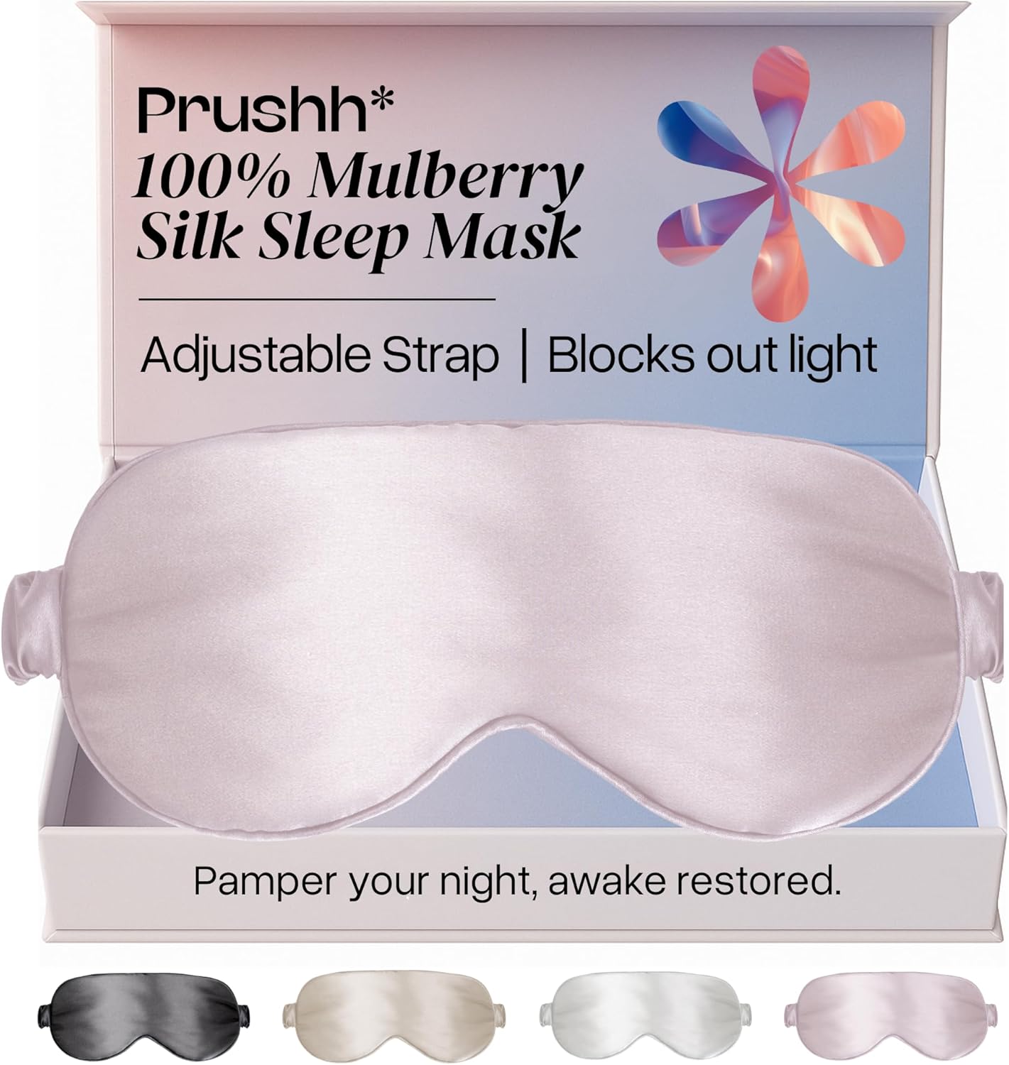 Adjustable Silk Sleep Mask Eye Covers | 100% Pure 6A Mulberry Silk | Blackout & Hypoallergenic | Concealed Strap for Women & Men | for Sleeping & Travel (Pink)