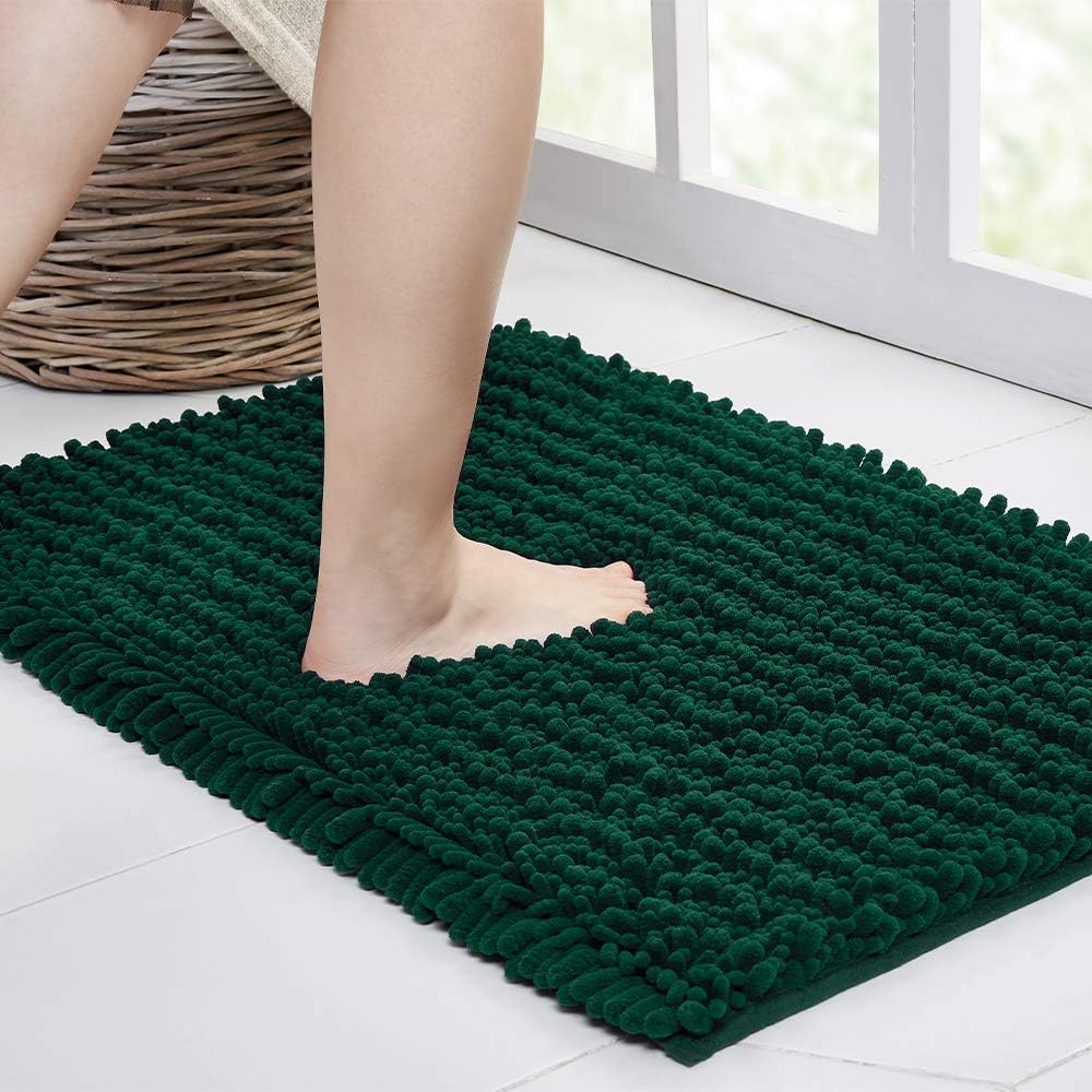 Walensee Large Bathroom Rug Non Slip Bath Mat (72x24 Inch Hunter Green) Water Absorbent Super Soft Shaggy Chenille Machine Washable Dry Extra Thick Perfect Absorbant Best Plush Carpet For Shower Floor