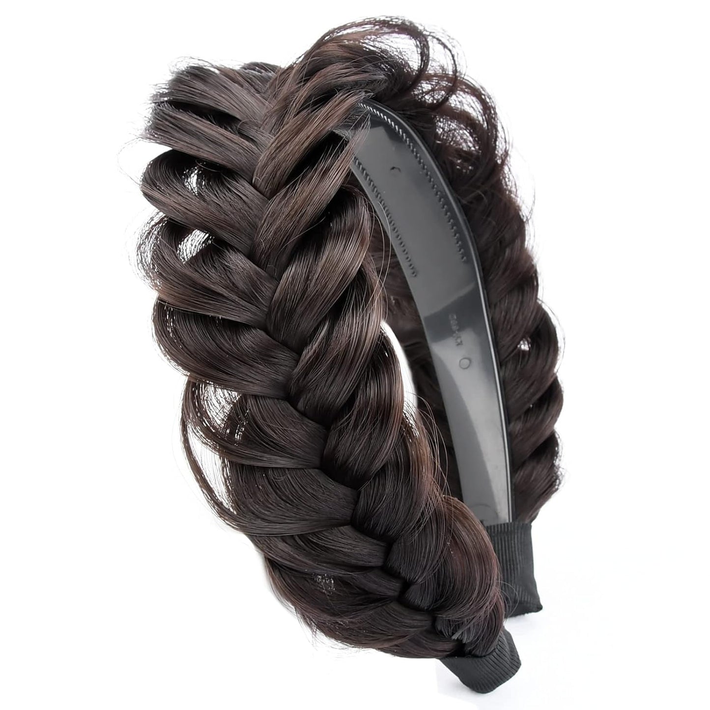 DIGUAN Wide Messy Braided Headband With Teeth Synthetic Hair Plaited Headband High Elasticity Braids Chunky Fishtail Braided Hair Band Hairpiece for Girls Women (Deep Brown)