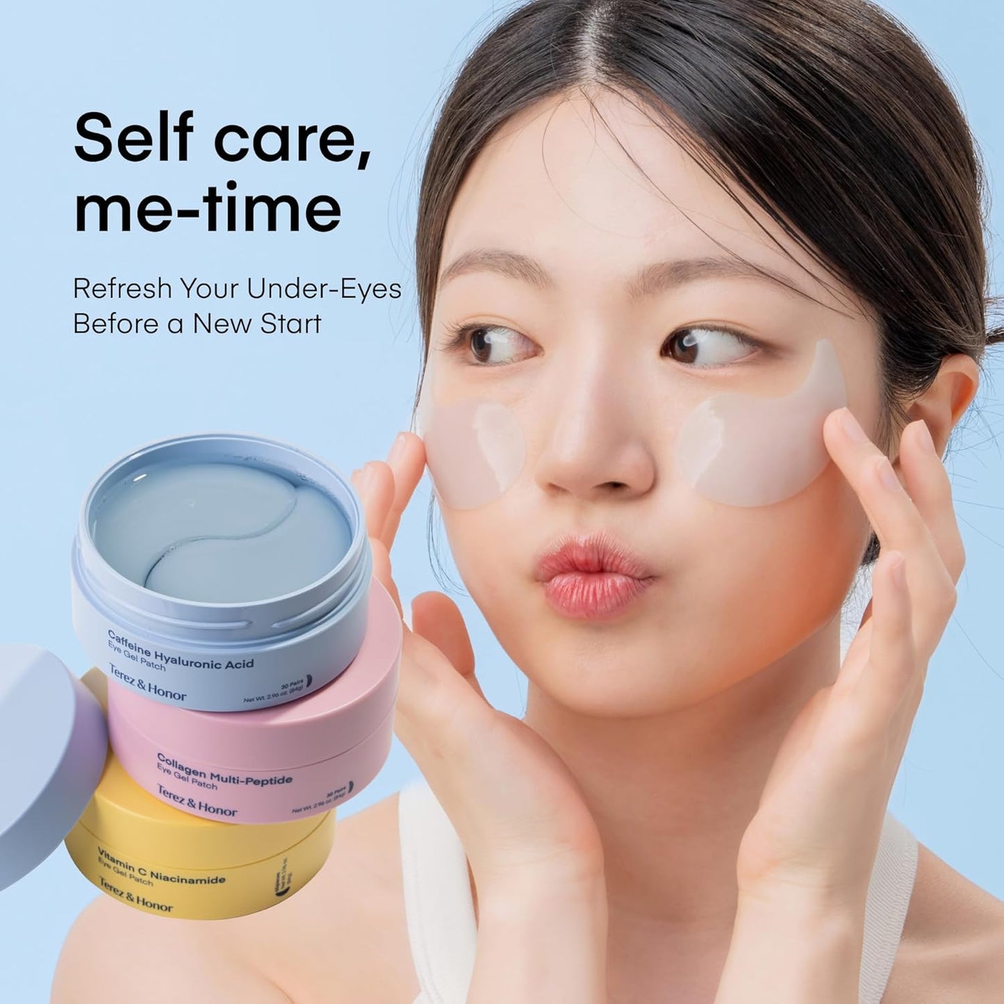 TEREZ & HONOR Eye Patches Set: Korean Hydrogel Eye Masks Gift, 3 Pack (x 60 Pcs) with Caffeine, Collagen & Vitamin C - For Puffy Eyes, Dark Circles, Fine Lines, Wrinkles & Bags, Travel Case Included