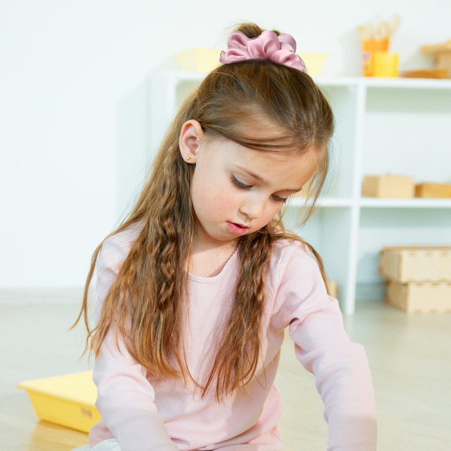 Lolalet Scrunchies for Women, Satin Hair Softer Than Silk Ties Sleep, Big Scrunchy Ponytail Holder with Elastic Bands Girls Thick Thin Curly -6 Pack, Style C