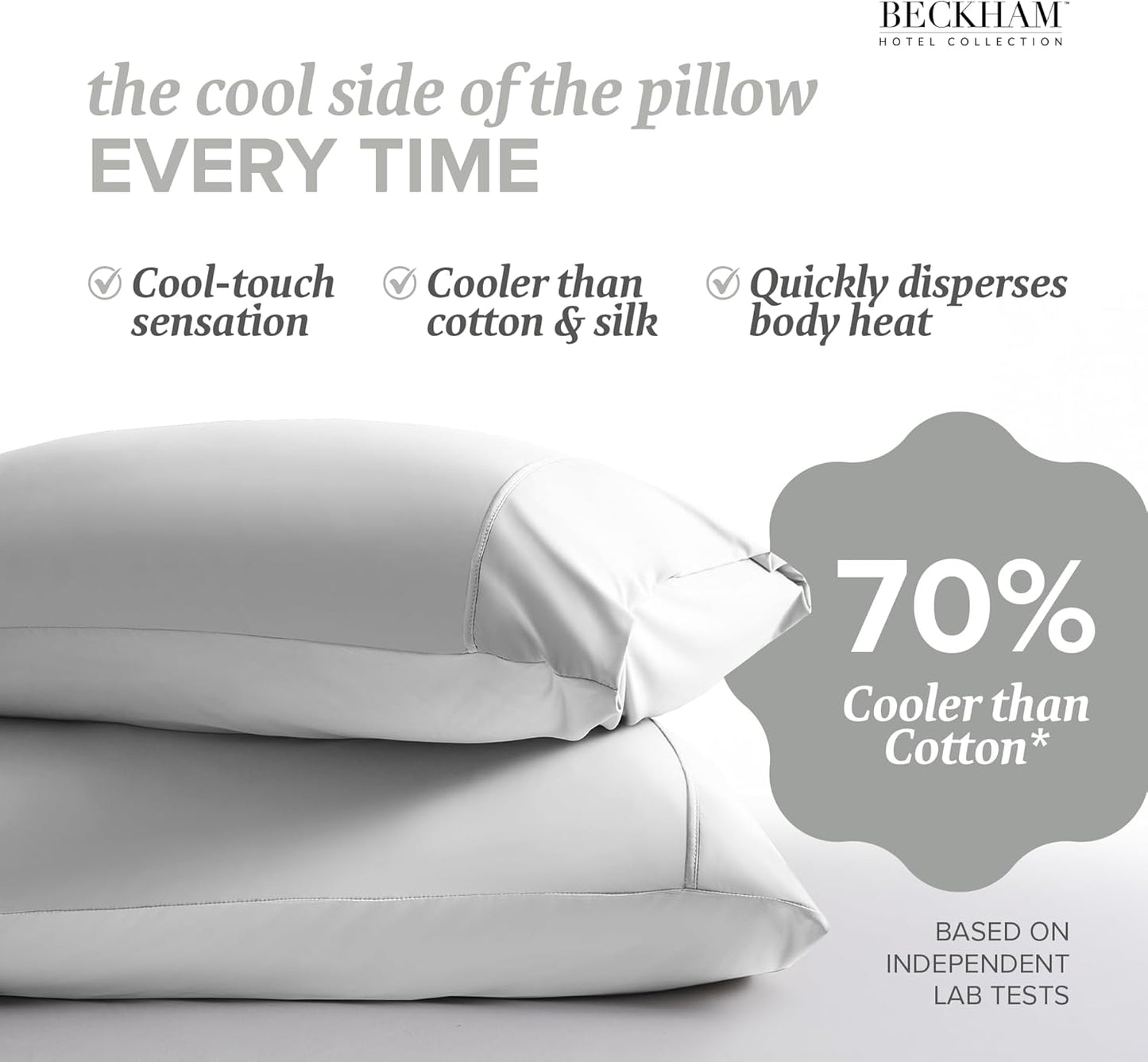 Beckham Hotel Collection Cooling Pillowcases for Hot Sleepers, King Size Set of 2, Cool Bedding, Envelop Closure, Silky Soft, Breathable, Moisture-Wicking, White