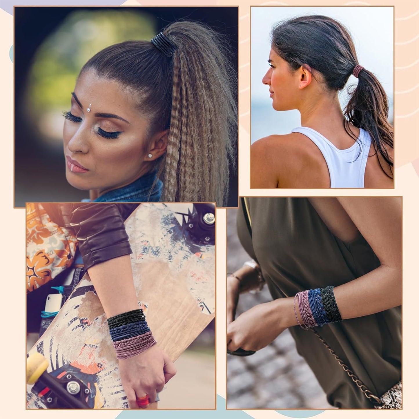 Hair Ties For Girls and Women, Boho Hair Ties Set of 12, Elastic Hair Bands, Hair Tie Bracelet, Ponytail Holders for Daily Life, Sport, Cooking, Working