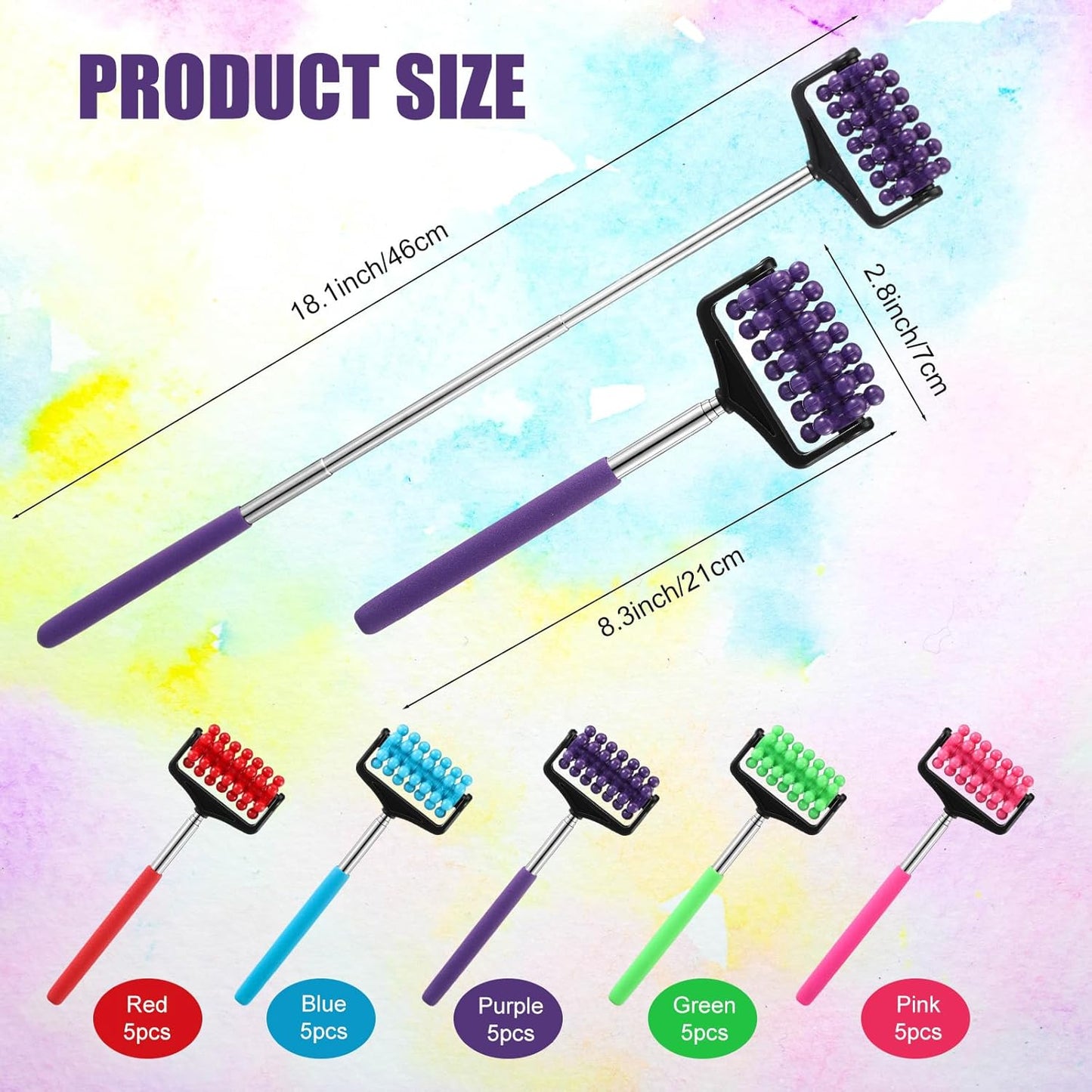 LemonRoad 25 Pieces Hand Massager Roller Bulk Telescopic Hand Roller for Muscle Massager Adjustable Back Neck Scratchers Stick Tool for Body Relax Christmas Stocking Stuffers Gift, Assorted Color