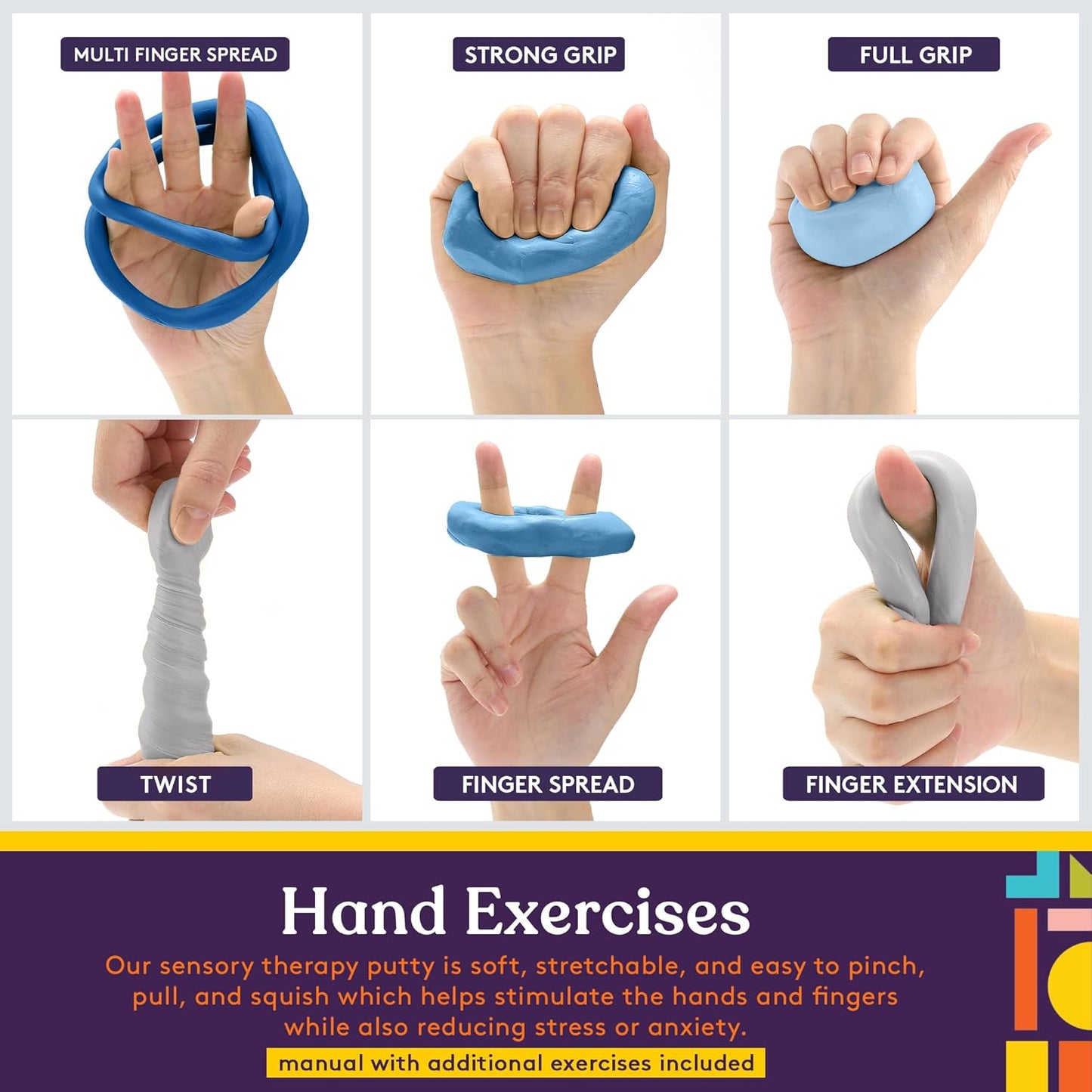 Special Supplies Therapy Putty for Kids and Adults - Resistive Hand Exercise Stress Relief Therapy Putty Kit, Set of 4 Strengths, Three Ounces of Each Putty (Ocean Colors)