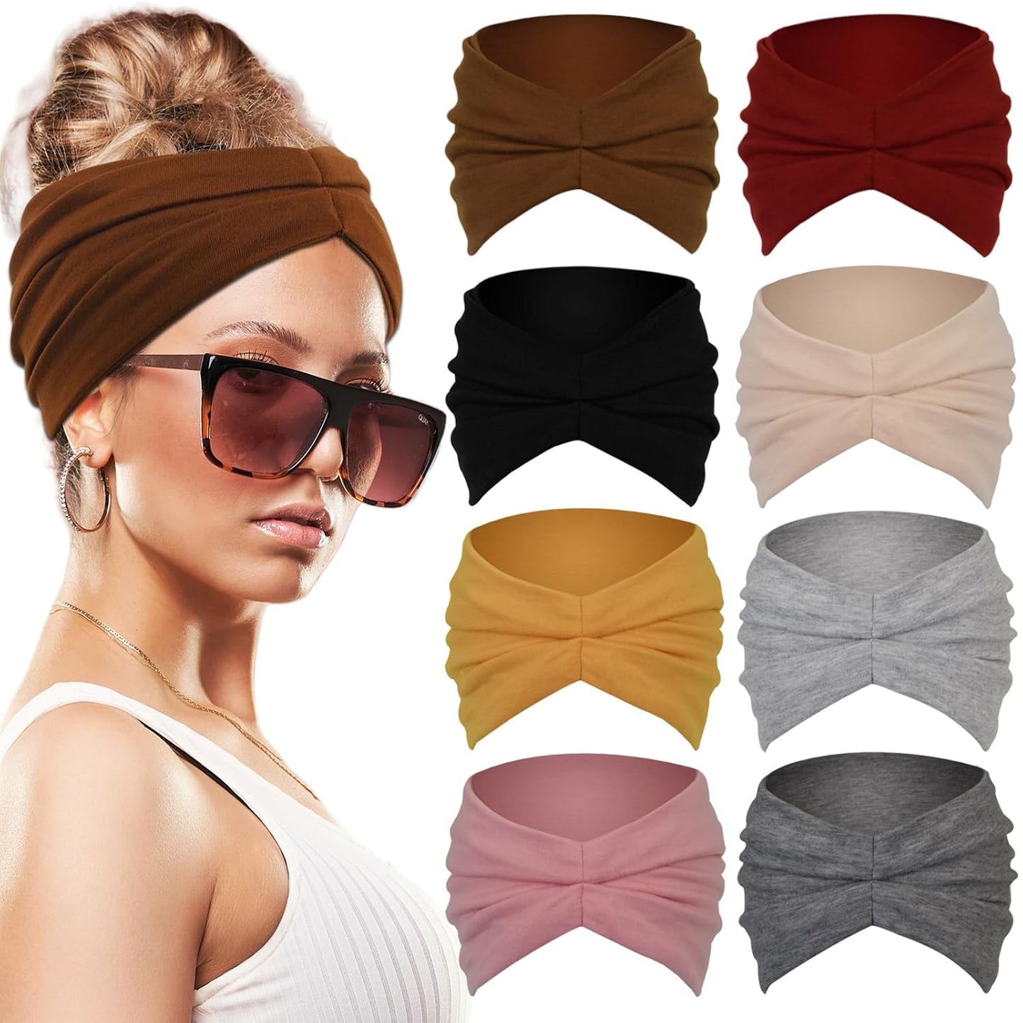 Wide Headbands For Women Fashion knot Headband Boho Head Bands Women’s Hair Band Turban Workout Accessories 8 Pack