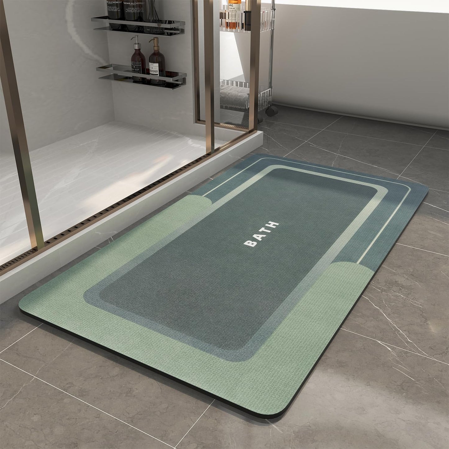 MontVoo-Bath Mat-Bathroom Mat Rug Non Slip Super Absorbent Stain Resistant Quick Dry Thin Bathroom Rug-Bath Mats for Bathroom Floor Bathtub Vanity-Bathmat Bath Rug Easy Care 17"x35" Green