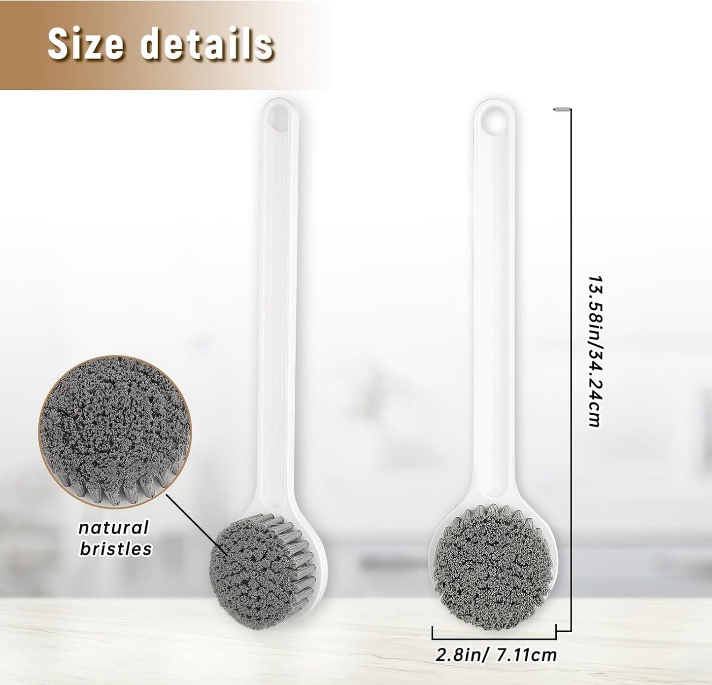 Shower Brush with Soft Nylon Bristles, Long Handle Shower Bath Brush, Back Scrubber for Shower, Body Exfoliator for Wet or Dry Brushing
