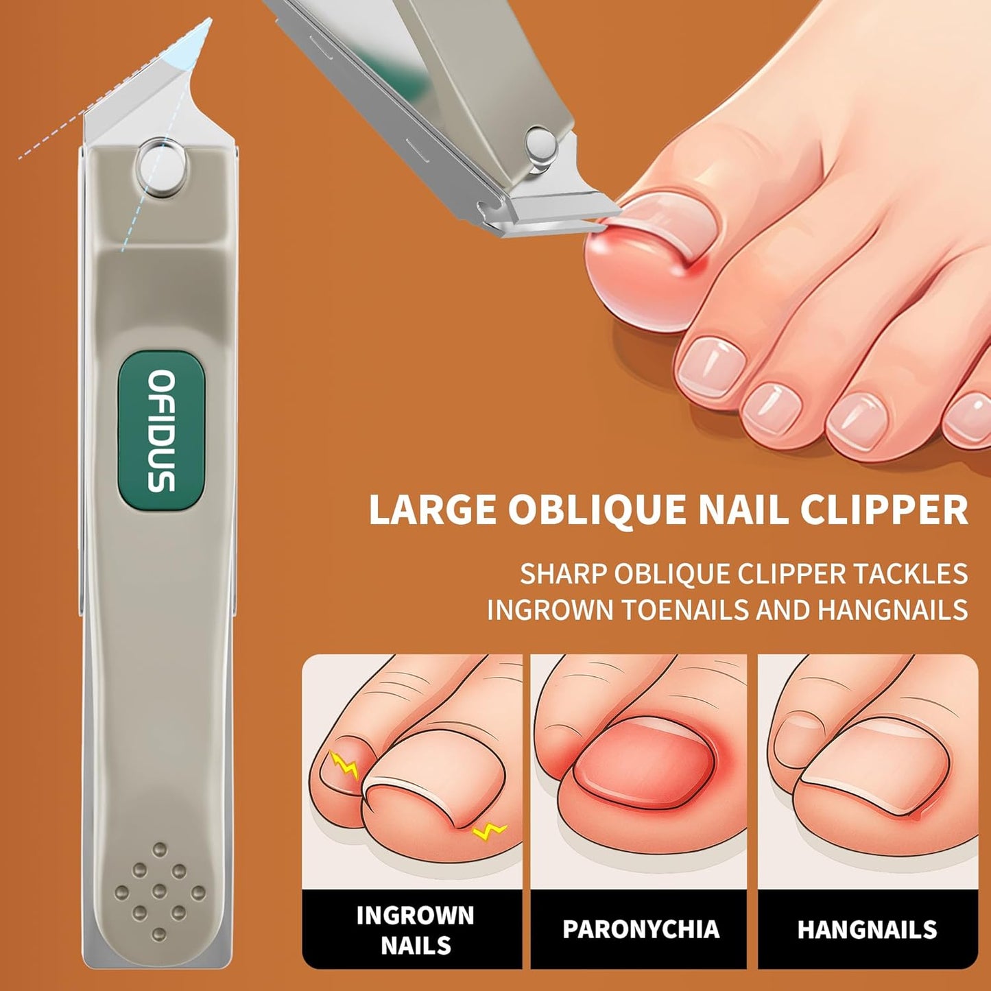 Nail Clippers Set Professional Stainless Steel Manicure Kit with Catcher, Curved & Oblique Clippers, Tweezers, and Nail File in Luxury Leather Case