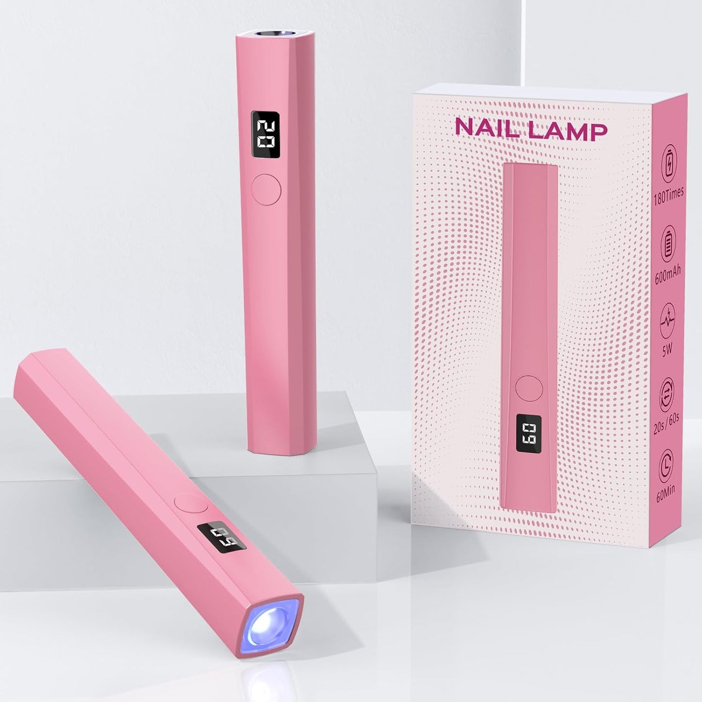 Handheld UV Light for Gel Nails, 5W Portable LED Lamp with LCD Screen, Mini Dryer, USB Fast Curing (Pink)