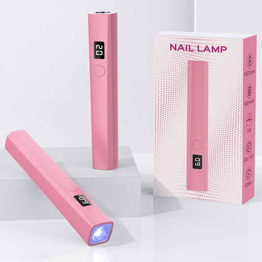 Handheld UV Light for Gel Nails, 5W Portable LED Lamp with LCD Screen, Mini Dryer, USB Fast Curing (Pink)
