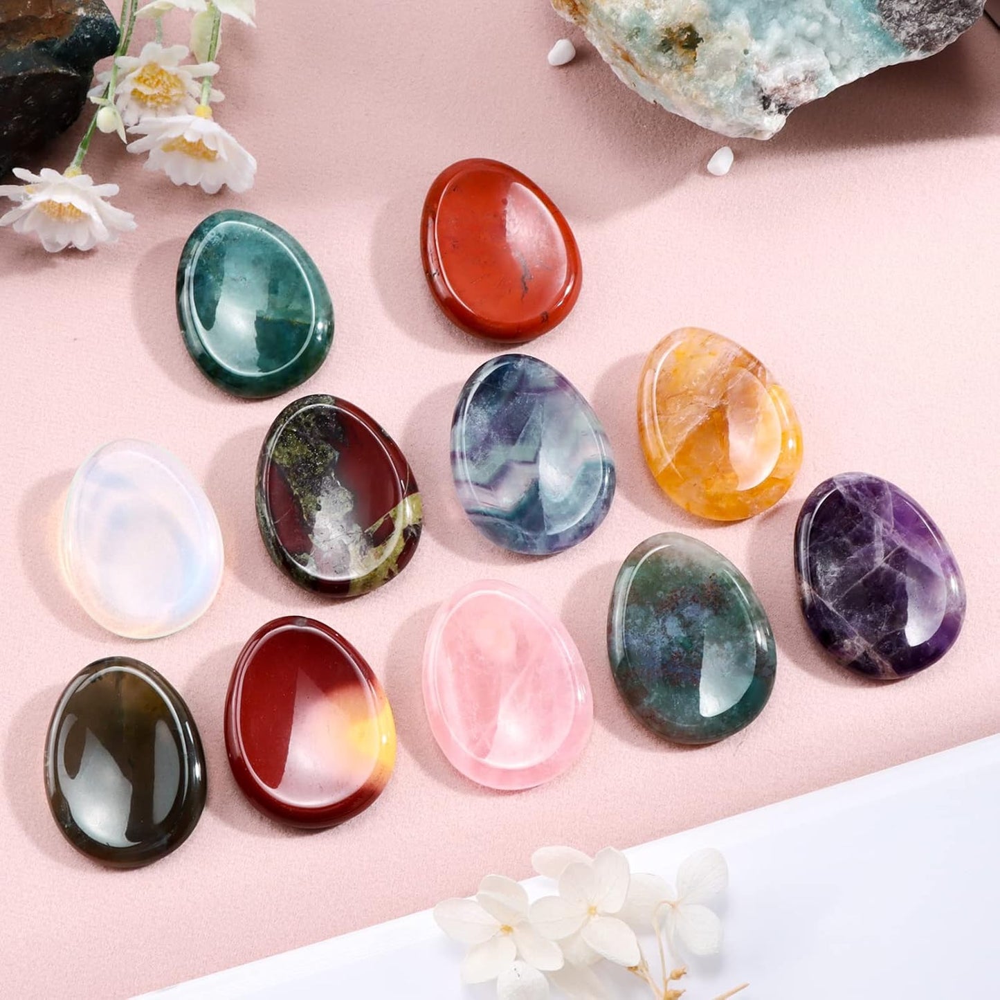Artistone Ocean Jasper Crystal Thumb Worry Stones Chakra Healing Crystals Pocket Palm Stone Home Decor Meditation