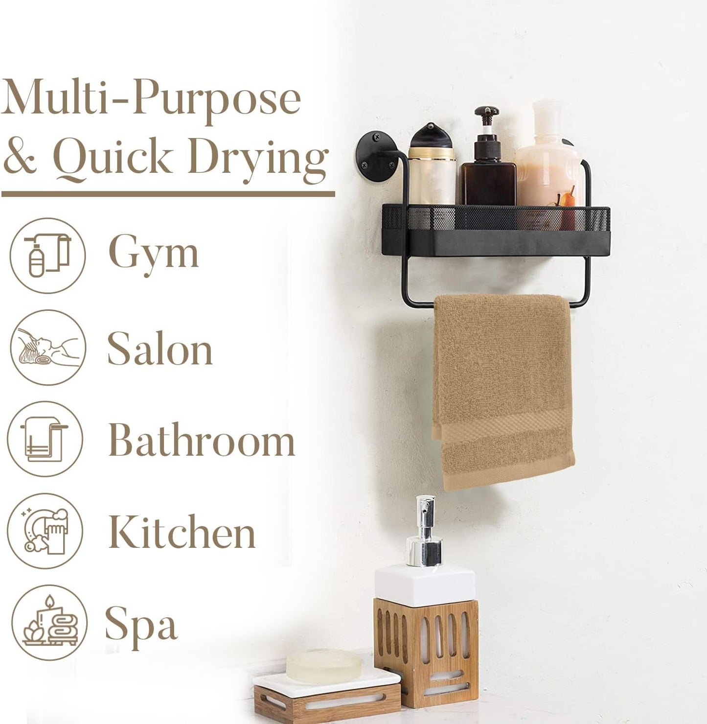 DAN RIVER 12-Pack Premium 100% Cotton TAN Face Towels – Reusable Face Towel Set, Soft & Absorbent wash Cloths for Body – Hand and Face Towels, 550 GSM (12x12 in)