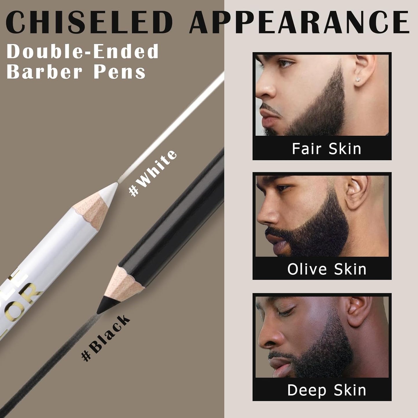12Pcs Barber Pencil Set Hairline Enhancement Pencils Kit for Lineup Magic Beard Shaping Beard Guide Pen with Sharpener Barber Chalk for Beard Makeup Design for Men White Black Tan