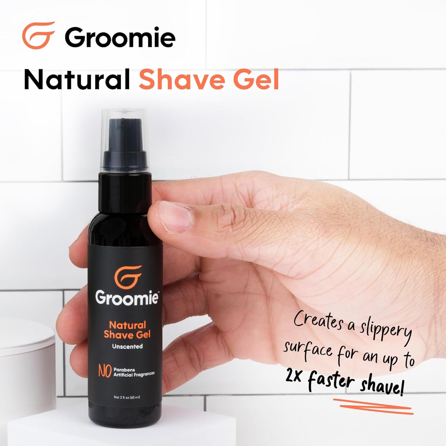 Groomie Natural Shave Gel - Aftershave Gel for Delicate Skin, Unscented Elegance for Silky-smooth Outcomes. For All Genders, Hydrate, Elevate Your Shaving Routine with Comfort, 60ml