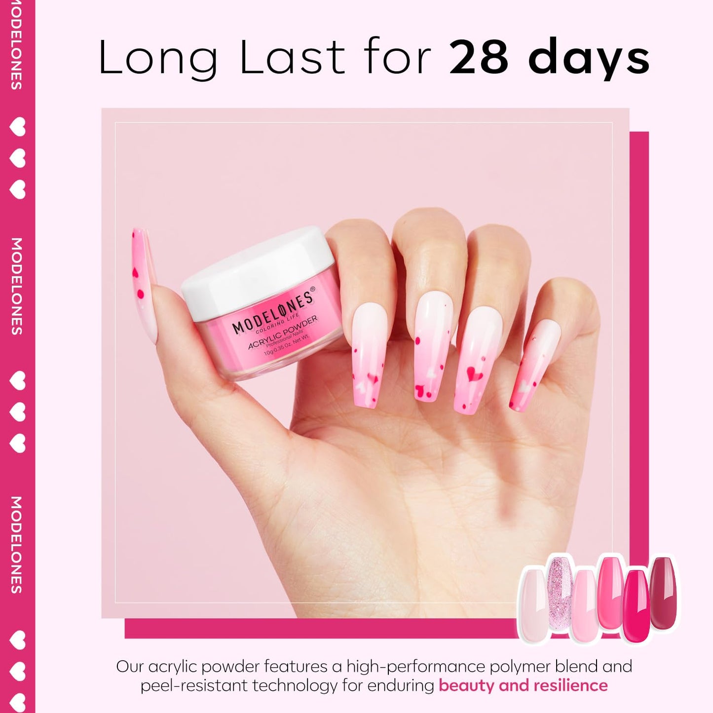 Modelones Pink Acrylic Powder 6 Colors Acrylic Nail Powder Kit Neon Glitter Summer Acrylic Nail Powder Valentine's Acrylic Cover Powder for Nail Art Extension No Nail Lamp Needed (A3-LoveStruck Blush)