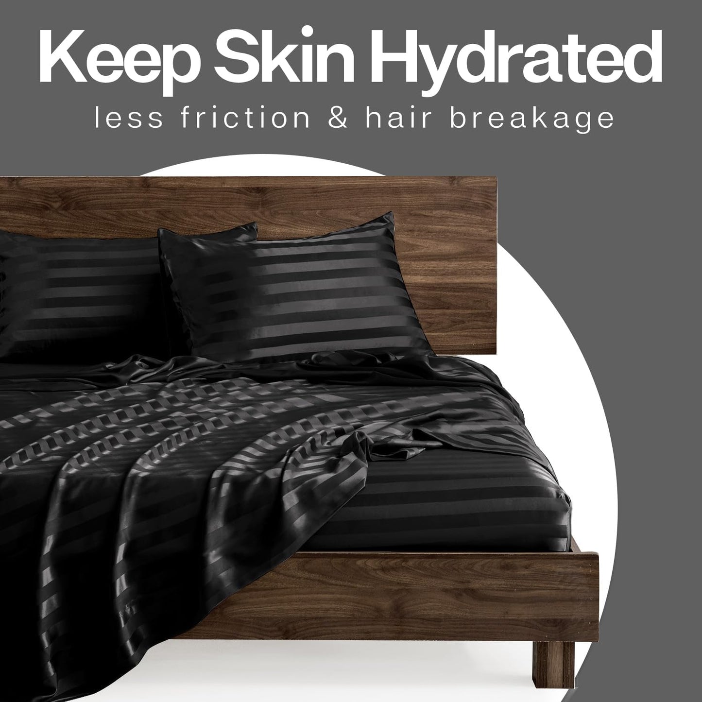 MR&HM Satin Pillowcase for Hair and Skin, Silk Satin Pillowcase 2 Pack, Queen Size Pillow Cases Set of 2, Silky Pillow Cover with Envelope Closure (20x30, Black Striped)