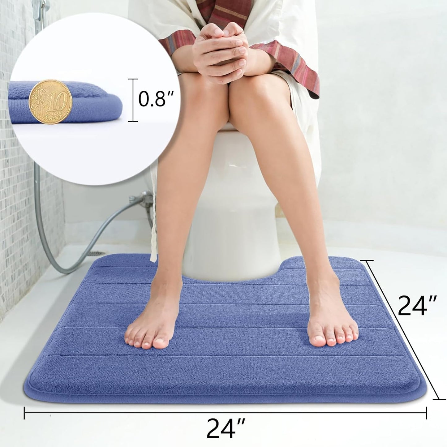 Yimobra Memory Foam Toilet Bath Mat U-Shaped, Soft and Comfortable, Super Water Absorption, Non-Slip, Thick, Machine Wash and Easier to Dry for Bathroom Commode Contour Rug, 24 X 24 Inches, Navy Blue