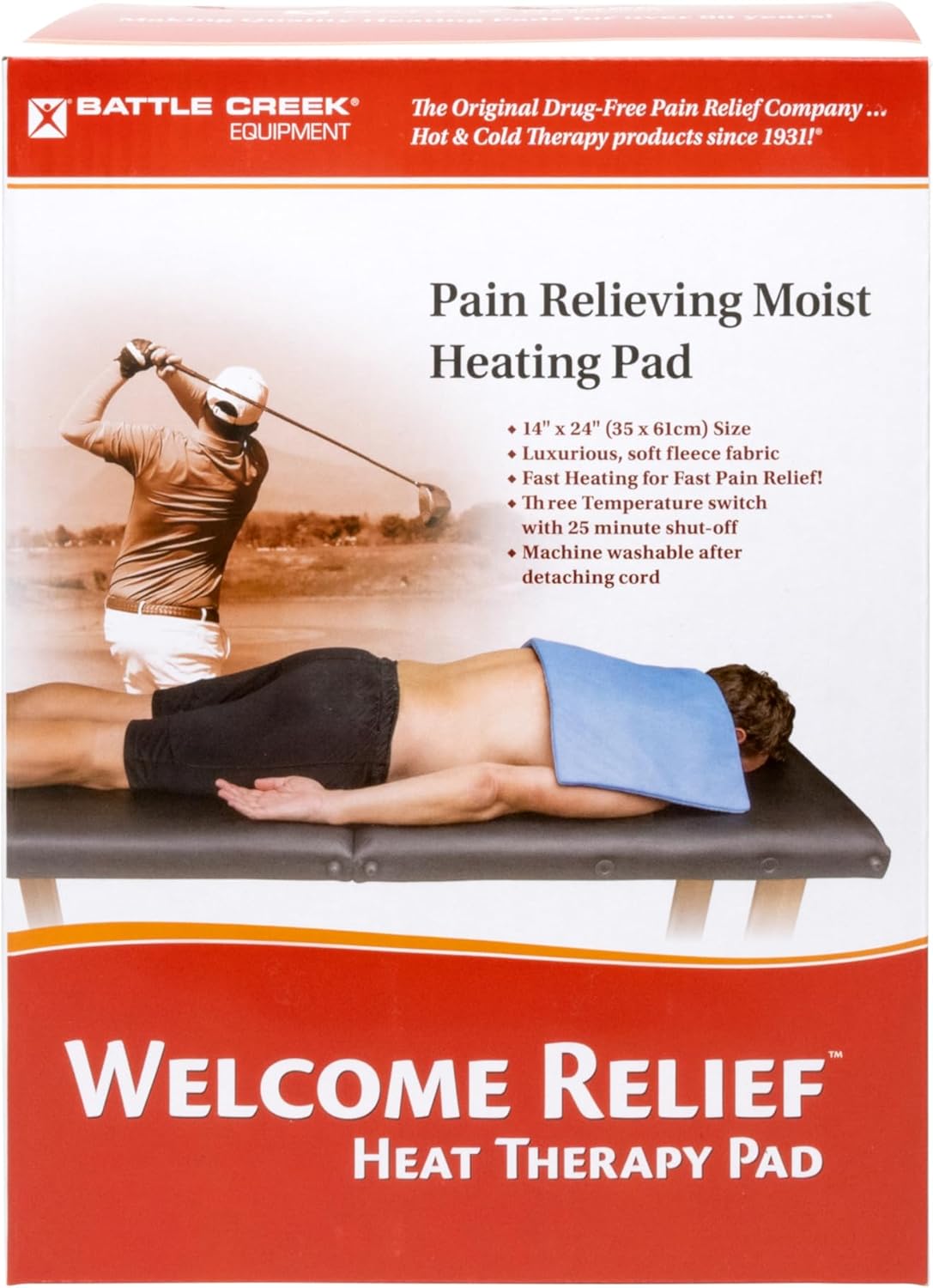 Battle Creek Welcome Relief Moist or Dry Heating Pad, 14" X 24", Washable, Fast-Heating