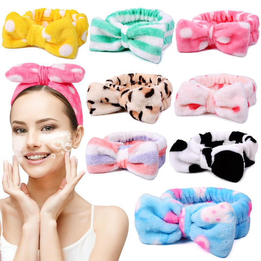 UMIKU 8 Pack Stocking Stuffers For Women Teen Girls Spa Headband for Women Facial Makeup Headband Soft Coral Fleece Bow Hair Band Party Favors for Washing Face Mask Spa Christmas Gifts For Woman Adult