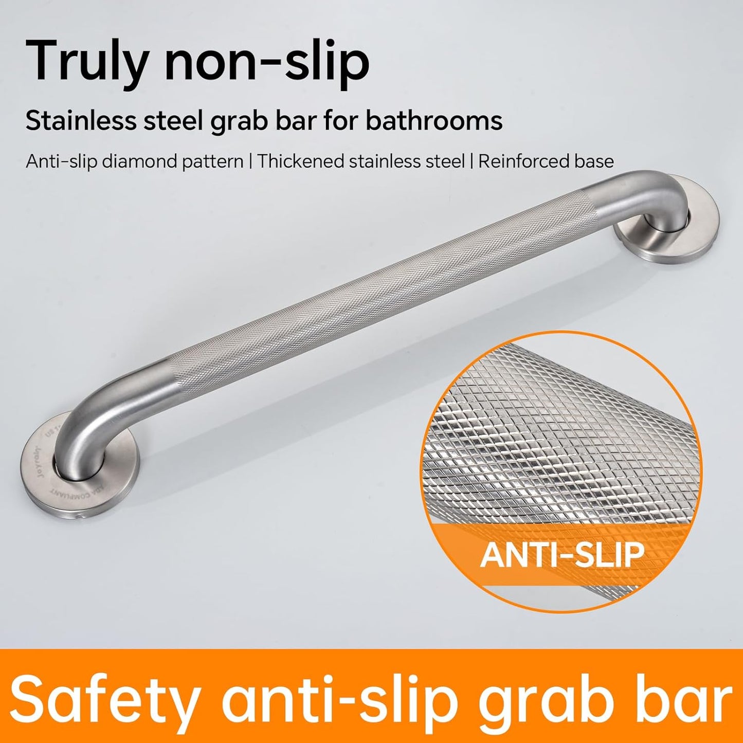 Joyrain 16-inch Bathroom Safety Grab Bar - 500lb Weight Capacity ADA Certified Anti-Slip Handle for Shower/Tub/Toilet, Elderly & Disabled Assist (Knurling, 16 inch)