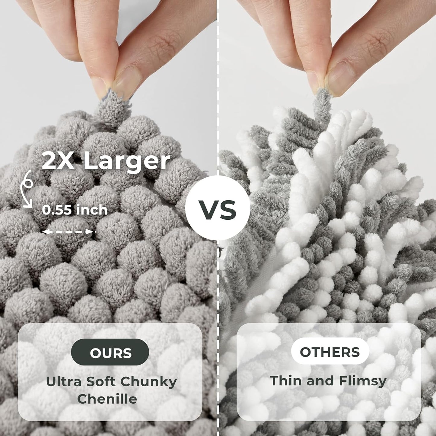 FRESHMINT Thick Chunky Chenille Bathroom Rug, 24"x36", Non Slip Bath Mat, Soft Bathroom Decor, Cute Shower Mat, Water Absorbent, Washable, Dove Gray