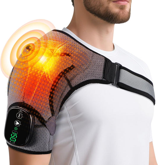Cordless Shoulder Heating Pad with Vibration for Rotator Cuff Pain Relief, Arm Heated Massage Pad, Shoulder Support Brace with 3 Heating Levels & Vibration, Left or Right (Grey)