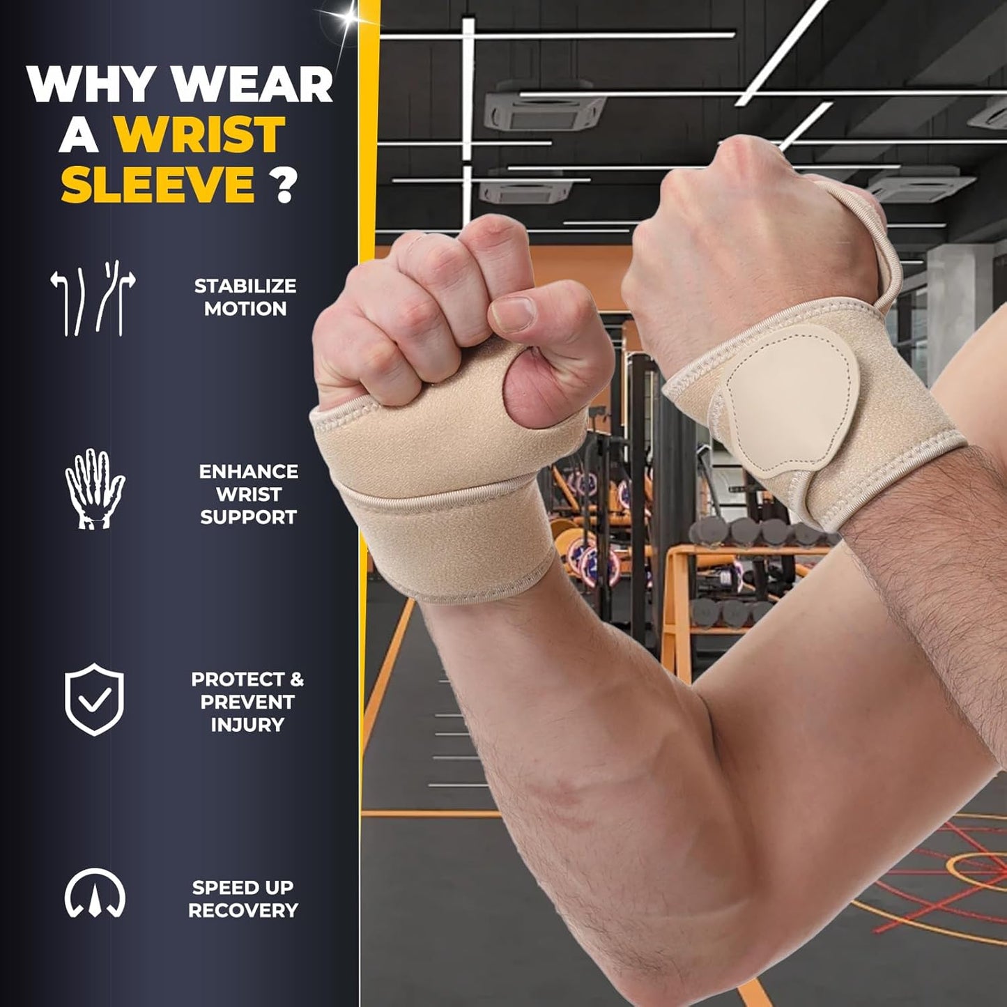 NeoTech Care Wrist Band - Elastic & Breathable Fabric - Adjustable Compression Strap - Men, Women, Right or Left - Support Wrap for Protection or Sports (Beige Color, Size L, 1 Unit)