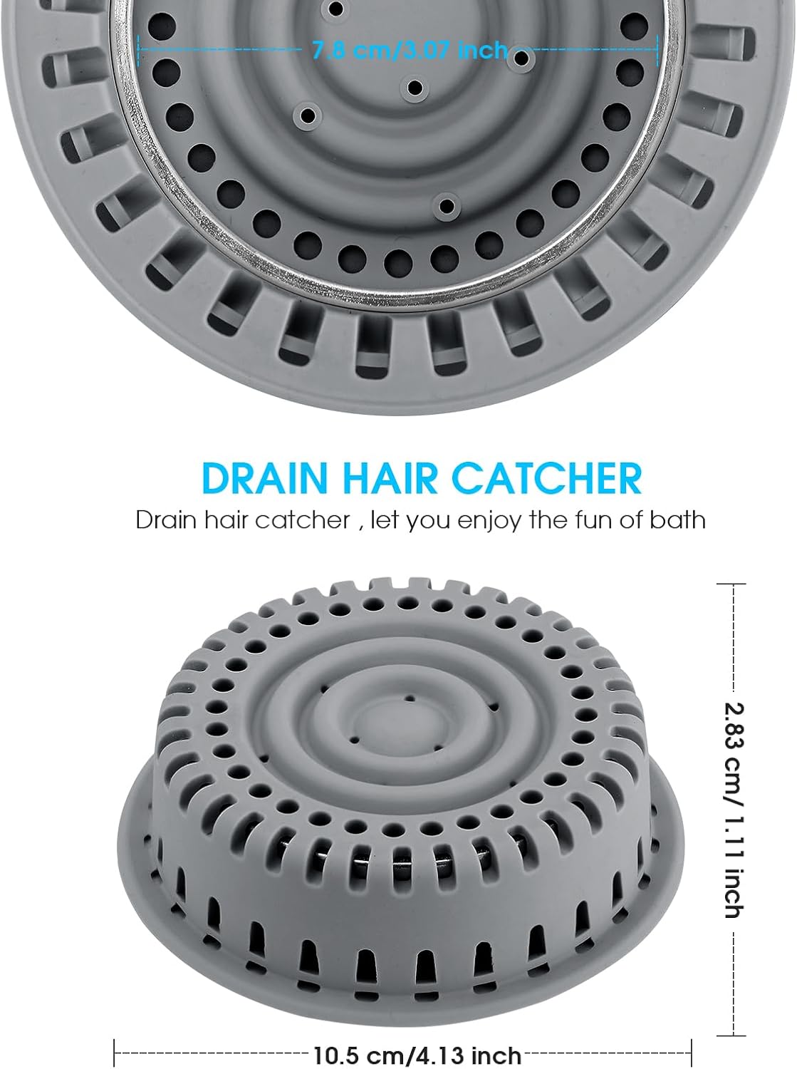 Bathtub Drain Hair Catcher/Bathtub Drain Cover/Drain Protector/Filter for Pop-Up & Regular Drains (Dark gray-2pcs)