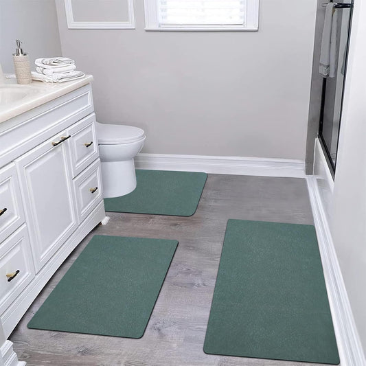 Diatomaceous earth bath mat Bathroom Rugs Sets 3 Piece Super Absorbent Quick Dry Bath Mats, Rubber Non Slip Shower Mat and Toilet Mat U Shape, Shower Rug for in Front of Bathtub Shower, Green