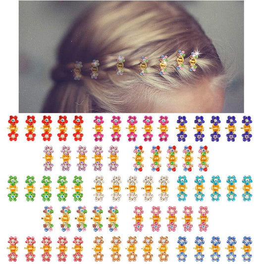 Mini Glitter Rhinestone Flower Hair Accessories - No-Slip Grip Claw Clamps and Metal Clamps in Mixed Colors for Girls Women (Gold-13Colors)