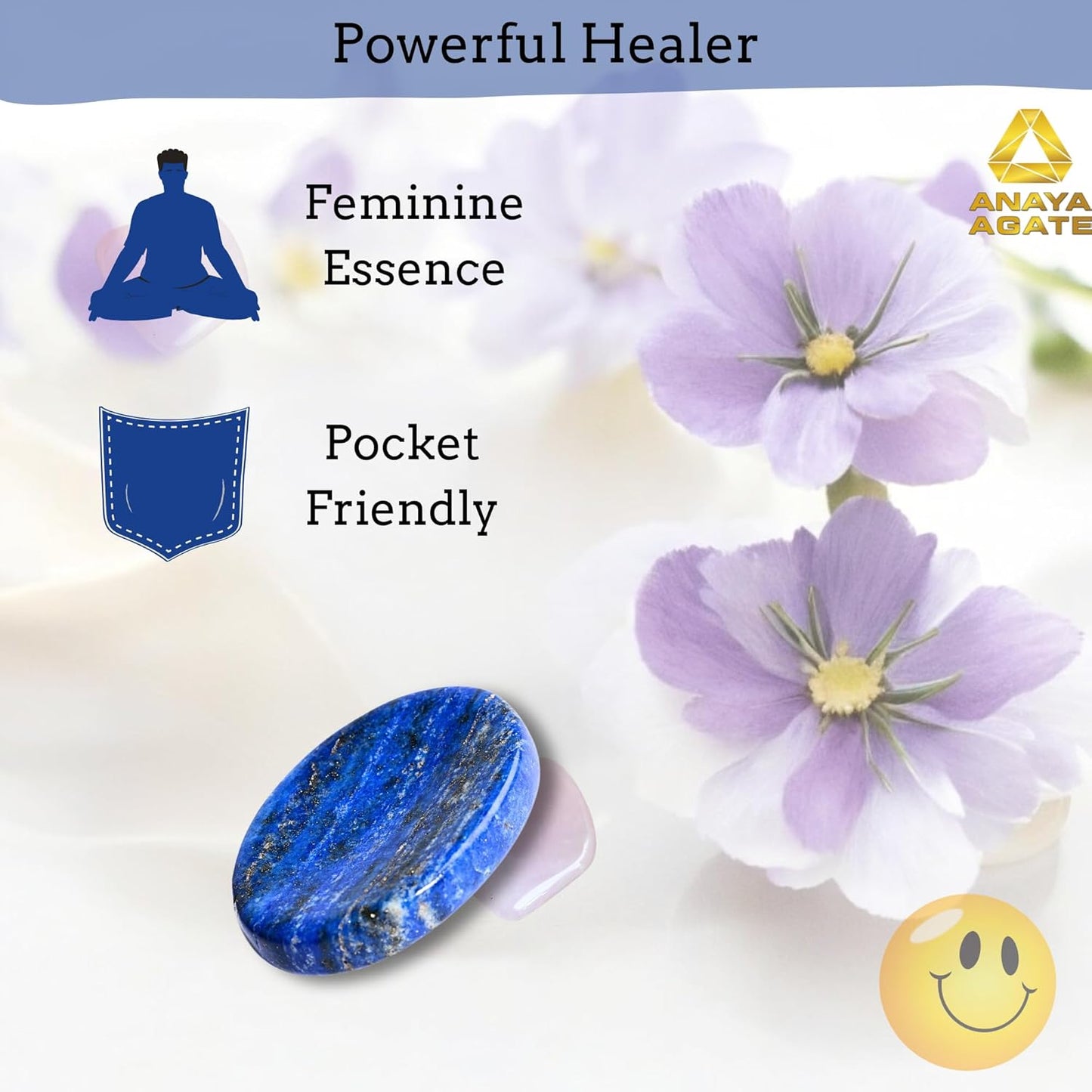 Lapis Lazuli Worry Stones – Crystal Thumb Worry Stone for Anguish, Stress – Relaxing and Soothing Balance Stones for Meditation, Stress Relief – Healing Stones and Crystals for Men and Women