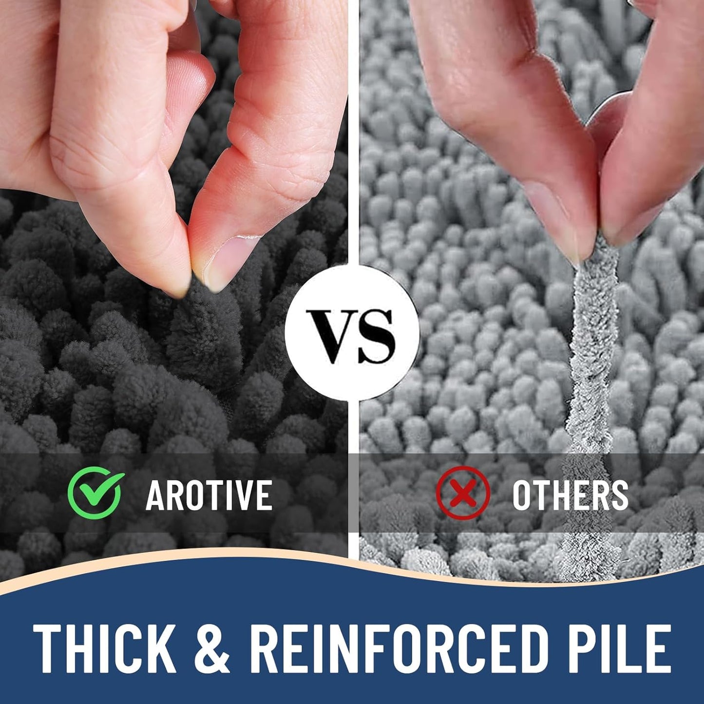 Arotive Luxury Chenille Bathroom Rug Mat, Extra Soft Thick Absorbent Shaggy Bath Rugs, Non-Slip Machine Wash Dry, Plush Bath Mats for Bathroom, Shower and Tub, 44x24, Dark Grey