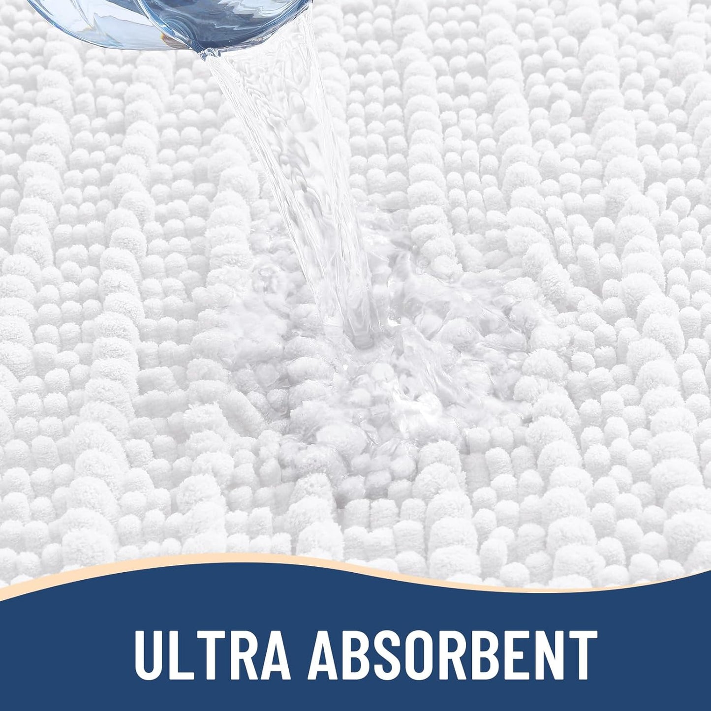 Arotive Luxury Chenille Bathroom Rug Mat, Extra Soft Thick Absorbent Shaggy Bath Rugs, Non-Slip Machine Wash Dry, Plush Bath Mats for Bathroom, Shower and Tub, 44x24, White