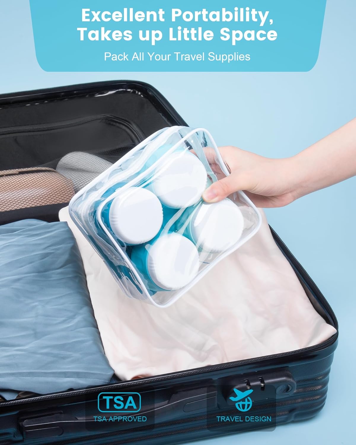 Travel Bottles for Toiletries 8 Pack, Travel Size Toiletries, Tsa Approved Travel Size Containers 3oz, with Travel Essentials Clear Bag, Leak Proof Silicone Squeezable Creams Jars