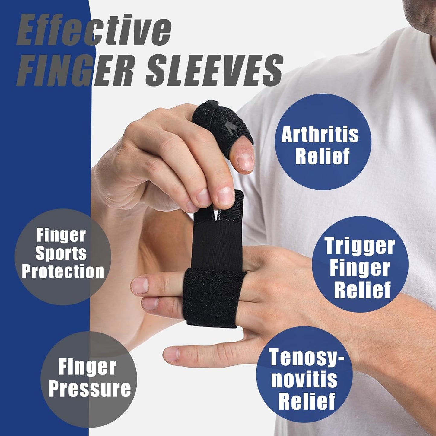 Finger Splint (No Metal Support), 2PCS Lightweight OK Cloth Finger Sleeve/Brace for Arthritis, Tendonitis & Pain Relief, Adjustable Compression for Sports Injury Relief (Basketball, Tennis, Volleyball, Badminton, Golf) – Single Finger Design - M