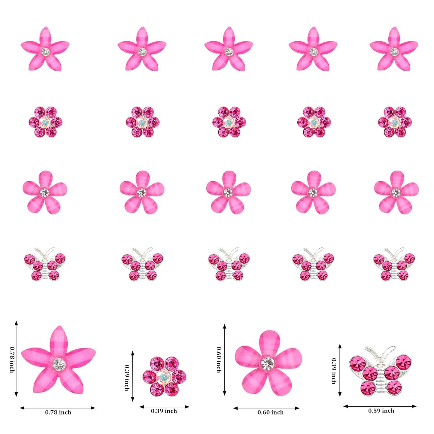 YISSION 20 Pcs Mini Flower & Butterfly Hair Clips - Hot Pink Rhinestone Hair Pins - Wedding & Bridal Hair Accessories for Women & Girls