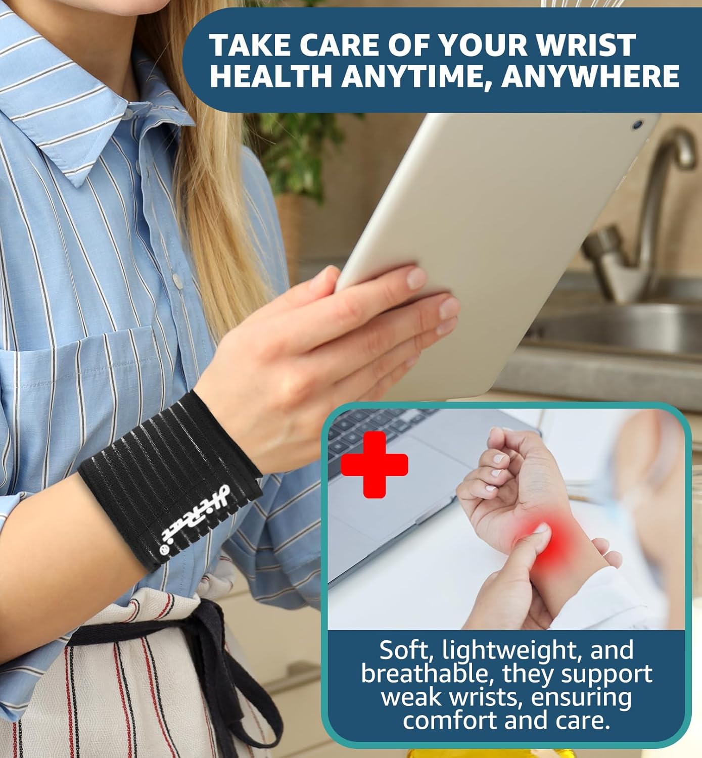 HiRui 2-Pack High-Elastic Wrist Support Straps Wrist Compression Bandage - Wrist Wraps Wristbands for Carpal Tunnel Arthritis Tendonitis Weightlifting Tennis Basketball - Breathable Soft (Black)