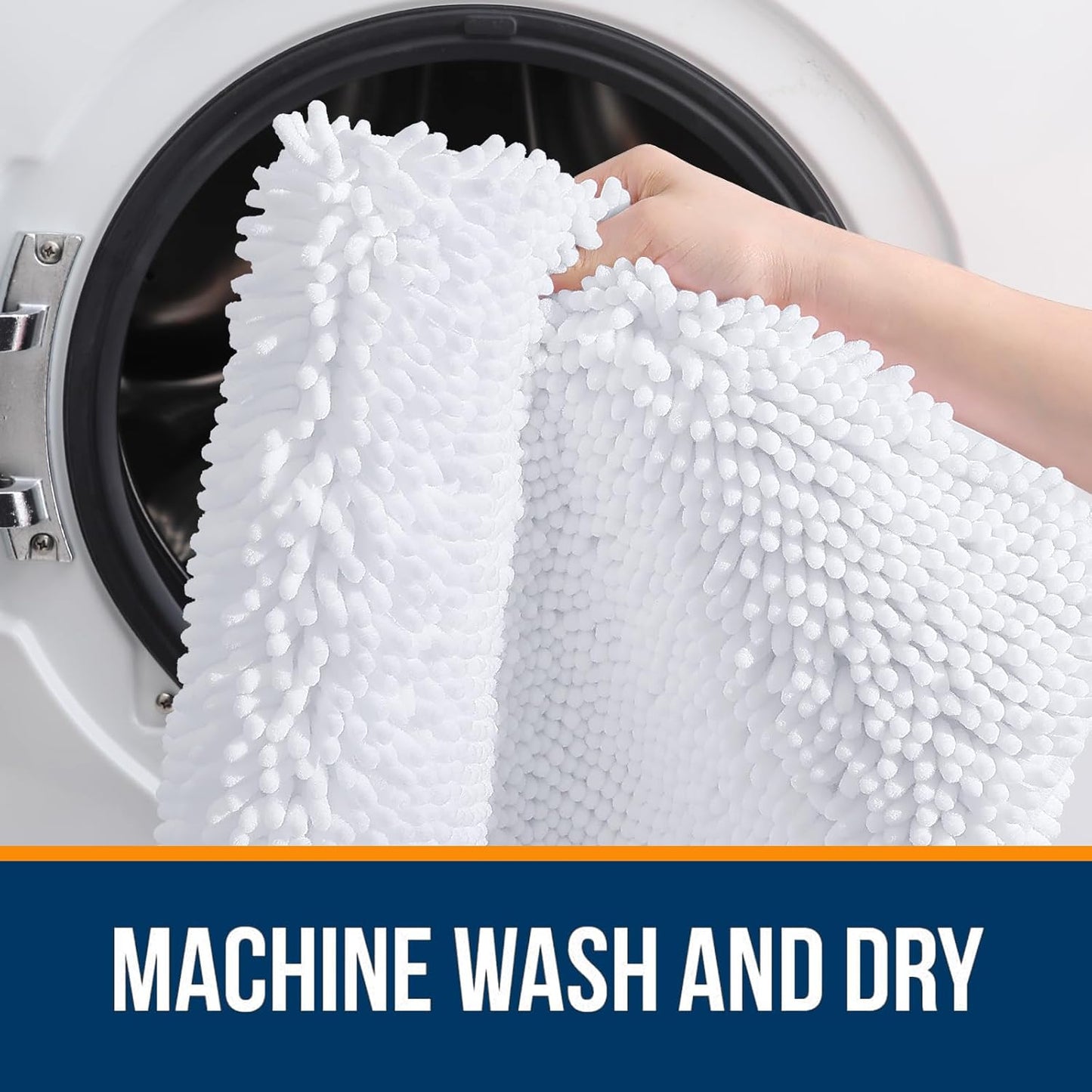 OLANLY Bathroom Rugs 47x17, Extra Soft Absorbent Chenille Bath Rugs, Rubber Backing Quick Dry, Machine Washable Bath Mats for Bathroom Floor, Tub and Shower, Home Decor Accessories, White